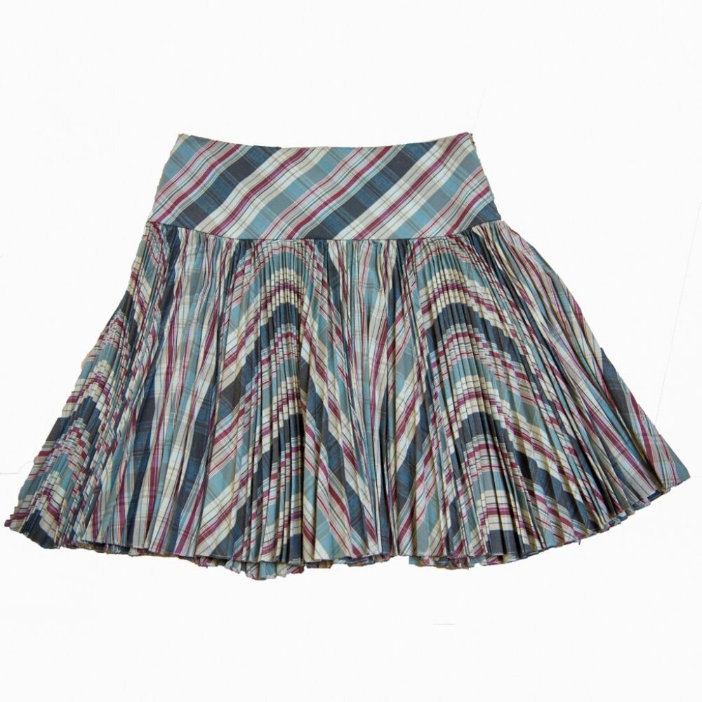 RARE Alexander McQueen Micro-Pleated 100% Cotton Plaid Flared Mini-Skirt sz 38